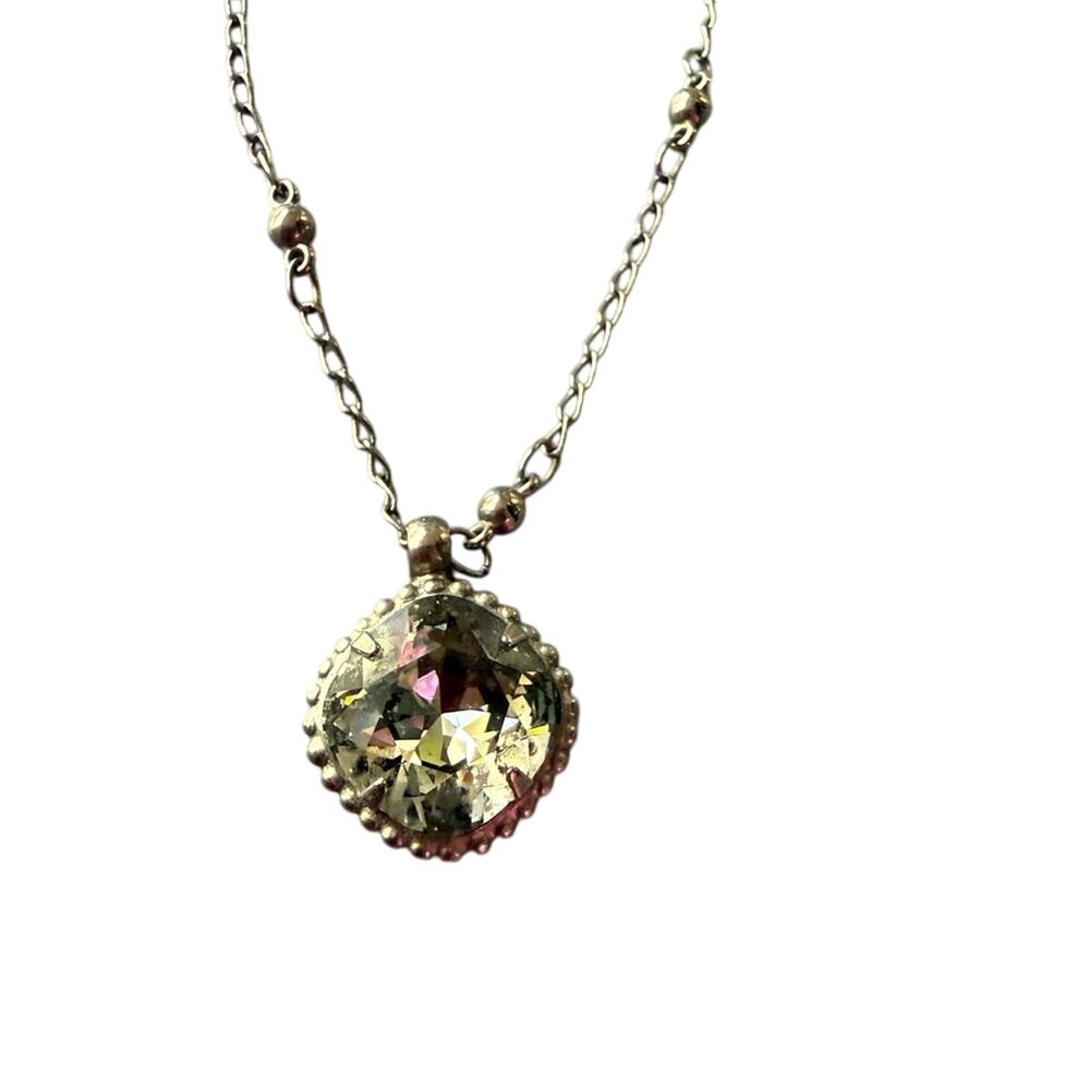 Sorrelli Clear Cushion Cut Crystal Pendant Silver Tone Necklace